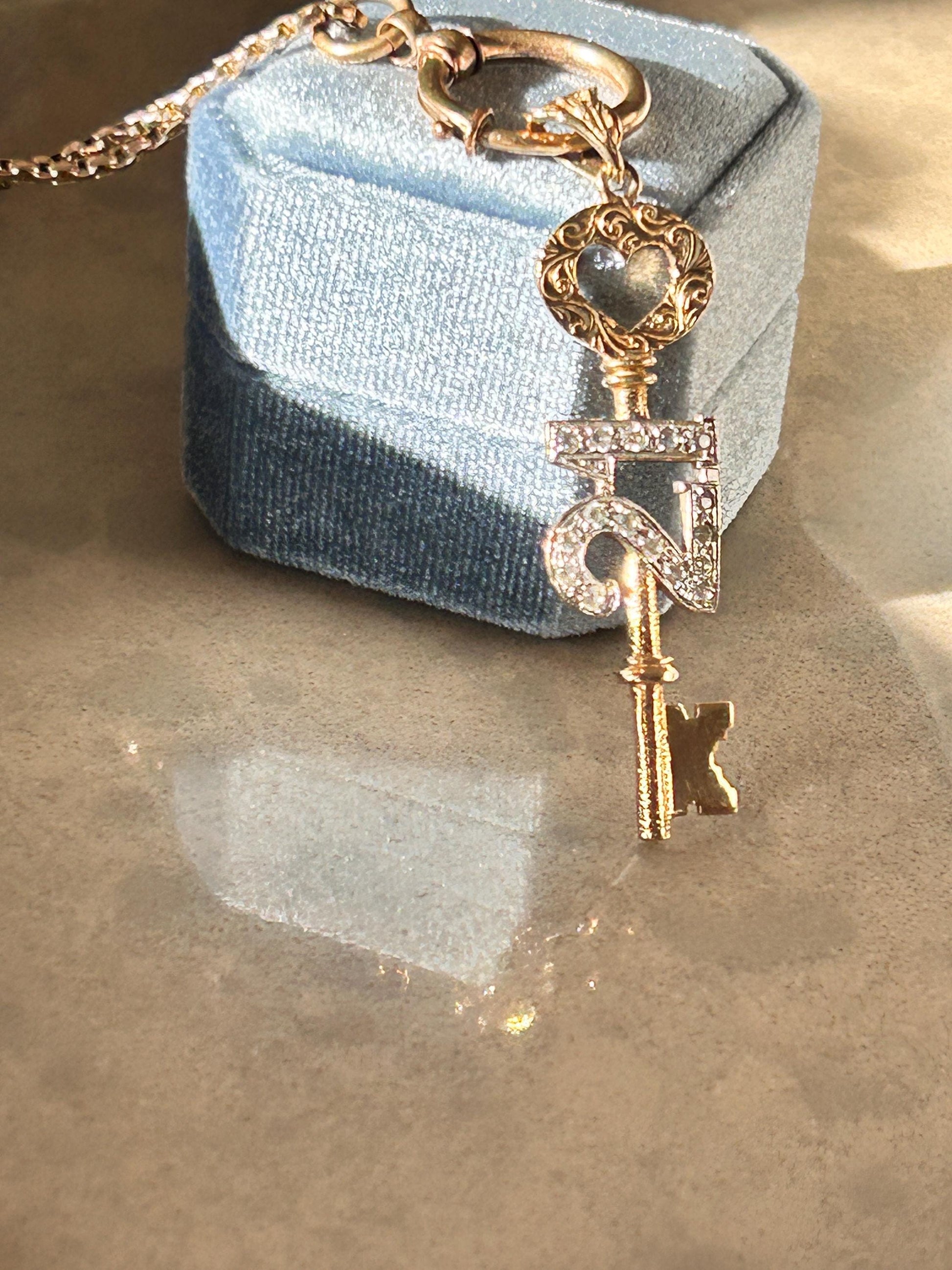 Vintage 9ct Gold CZ '21' Large Key Pendant - Milestone jewellery