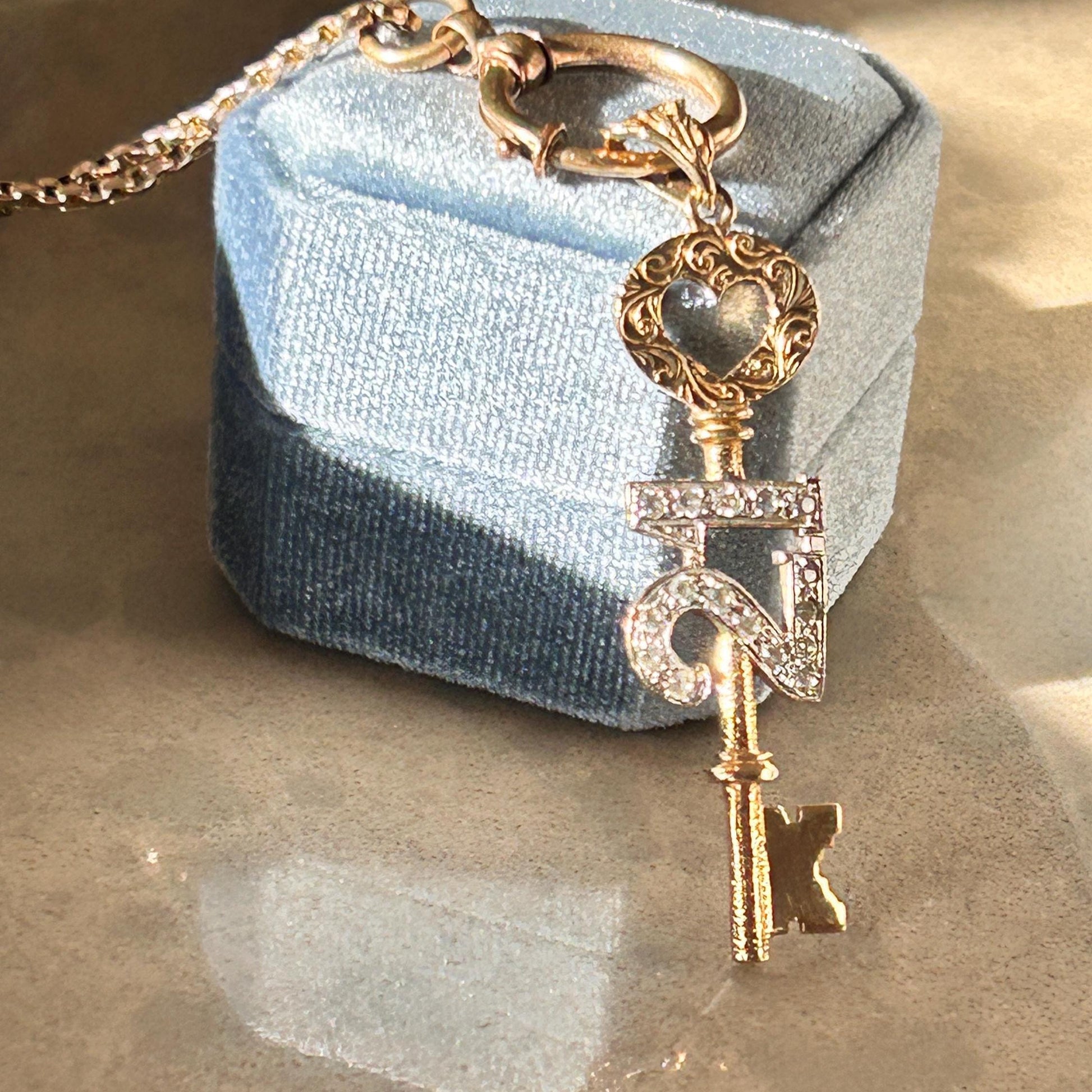 Vintage 9ct Gold CZ '21' Large Key Pendant - Milestone jewellery