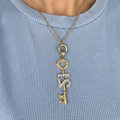 Vintage 9ct Gold CZ '21' Large Key Pendant - Milestone jewellery