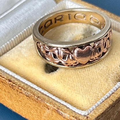 Vintage Early Clogau Cariad 9ct Gold Heart Ring Yellow and Rose Gold - Welsh Gold Ring Size O/ 7.5