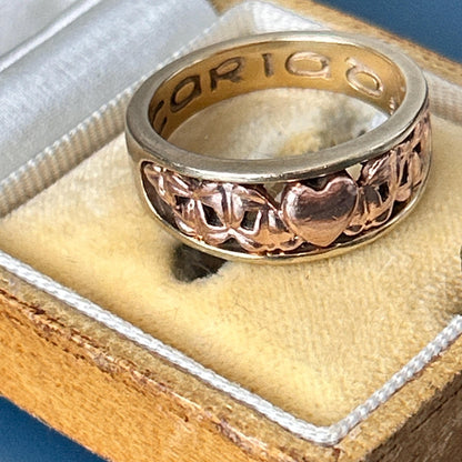 Vintage Early Clogau Cariad 9ct Gold Heart Ring Yellow and Rose Gold - Welsh Gold Ring Size O/ 7.5