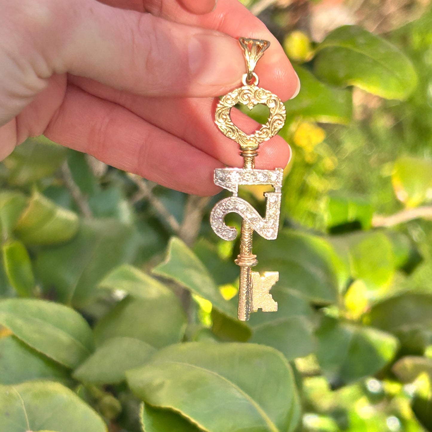 Vintage 9ct Gold CZ '21' Large Key Pendant - Milestone jewellery