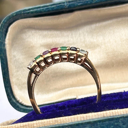 Vintage 9ct Gold Multi stone Eternity Ring Acrostic Jewellery DEAREST Antique Inspired Jewellery UK: N / US 7