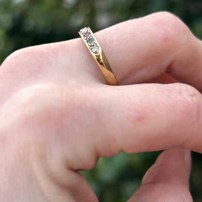 Vintage 9ct Gold Multi stone Eternity Ring Acrostic Jewellery DEAREST Antique Inspired Jewellery UK: N / US 7