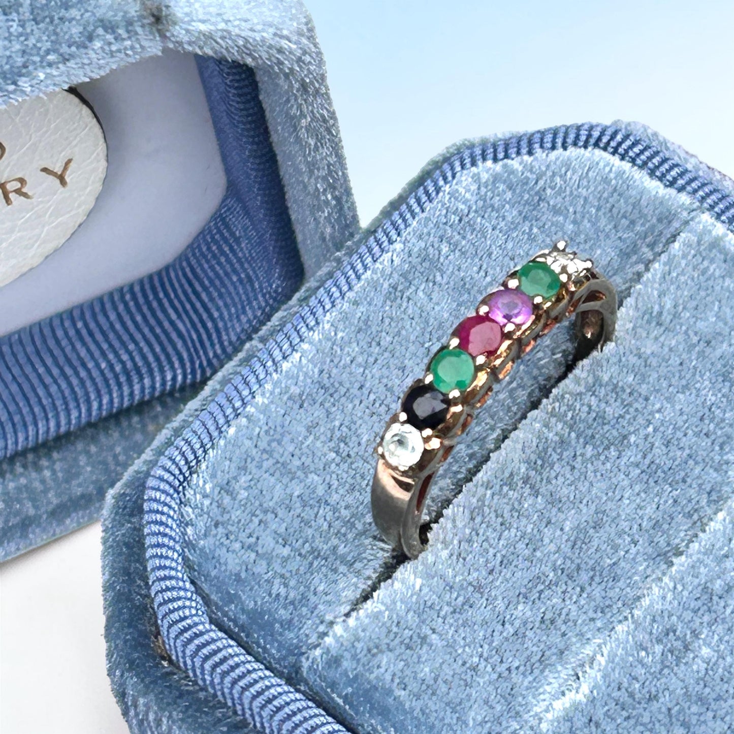 Vintage 9ct Gold Multi stone Eternity Ring Acrostic Jewellery DEAREST Antique Inspired Jewellery UK: N / US 7