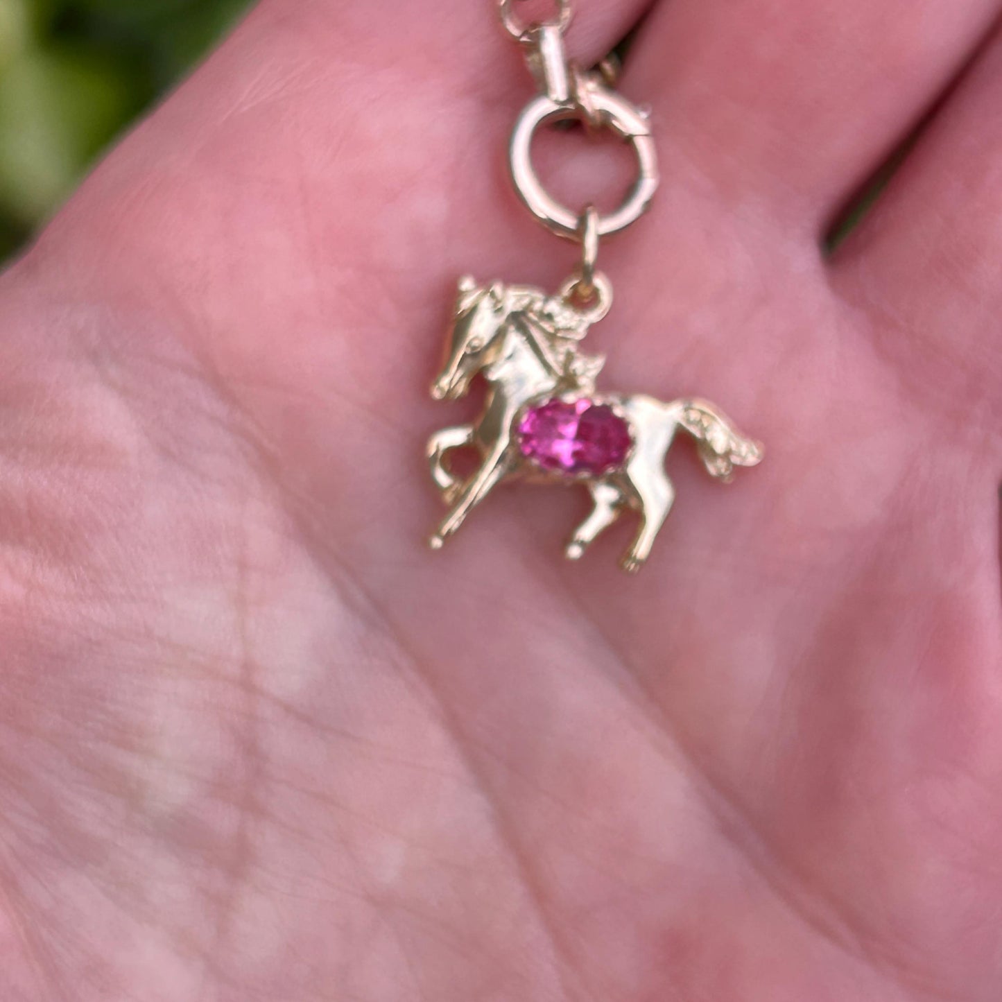 Vintage 9ct Gold Pony with Pink Topaz Pendant