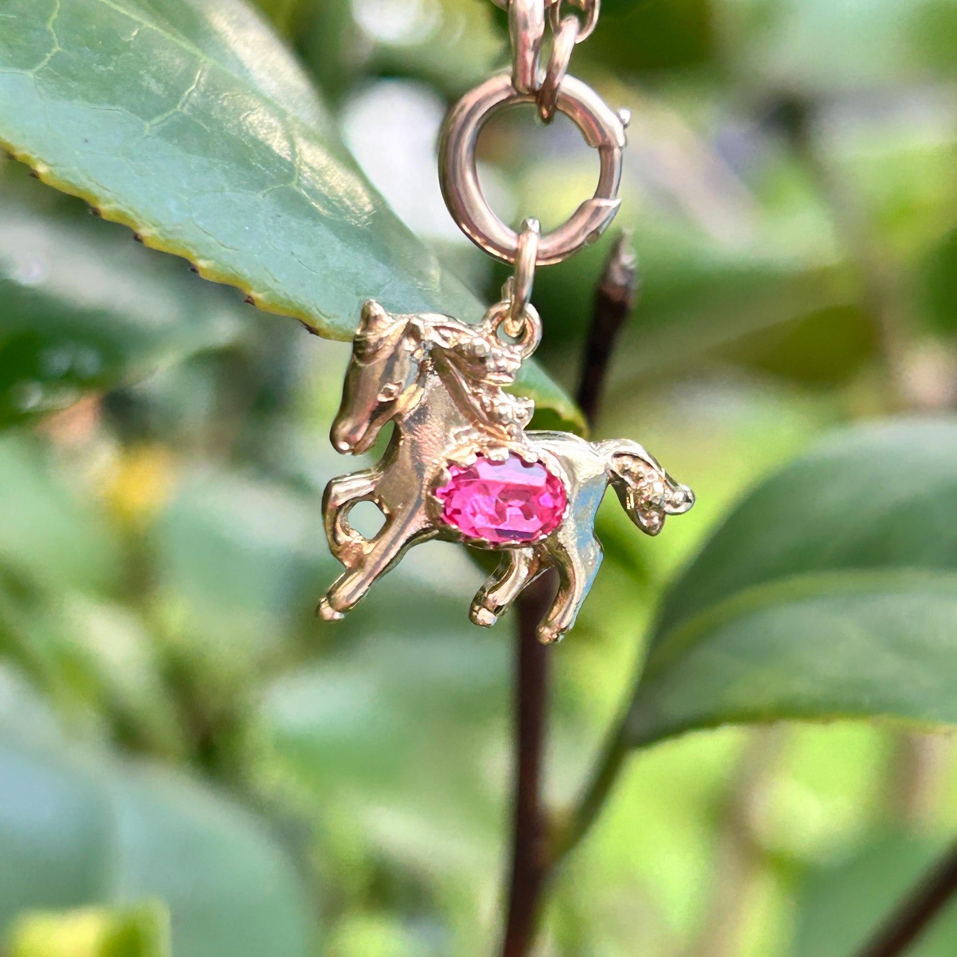 Vintage 9ct Gold Pony with Pink Topaz Pendant