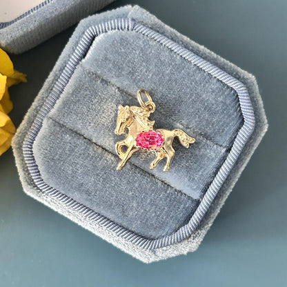 Vintage 9ct Gold Pony with Pink Topaz Pendant