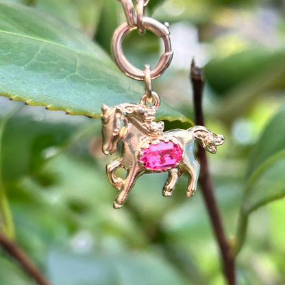 Vintage 9ct Gold Pony with Pink Topaz Pendant