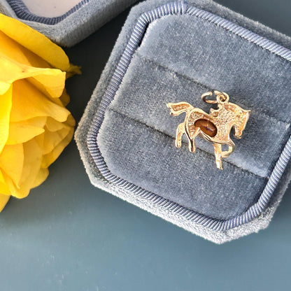 Vintage 9ct Gold Pony with Pink Topaz Pendant - Equestrian Jewellery Horse Charm