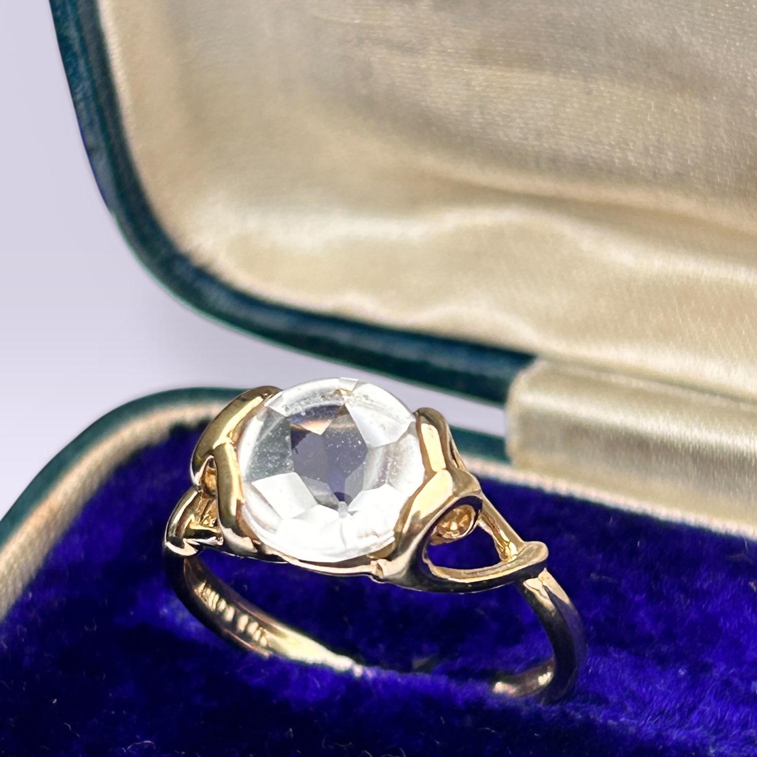 Vintage 9ct Gold Rock Crystal Heart Detail Ring - Natural Rock Crystal UK K / 5.5