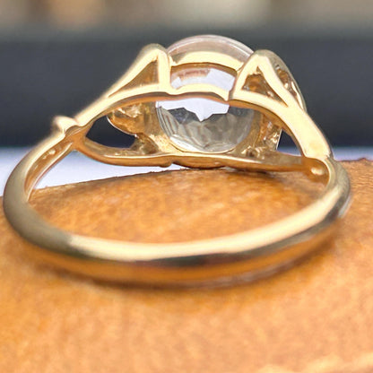 Vintage 9ct Gold Rock Crystal Heart Detail Ring - Natural Rock Crystal UK K / 5.5