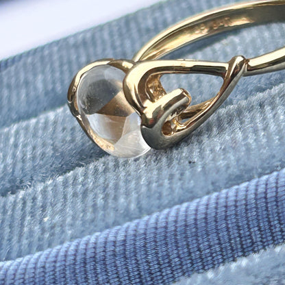 Vintage 9ct Gold Rock Crystal Heart Detail Ring - Natural Rock Crystal UK K / 5.5