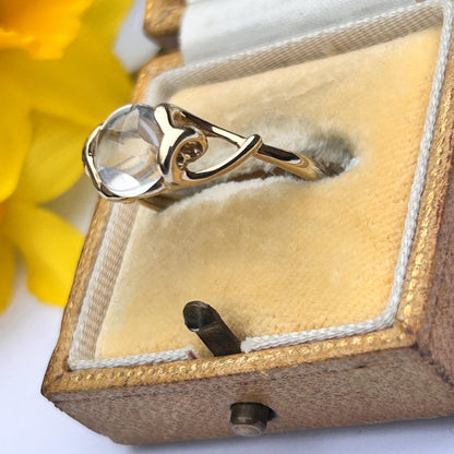 Vintage 9ct Gold Rock Crystal Heart Detail Ring - Natural Rock Crystal UK K / 5.5