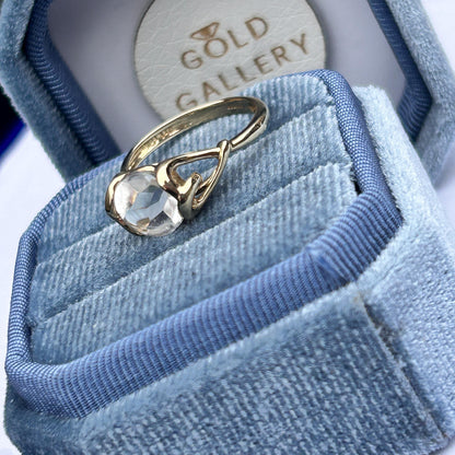 Vintage 9ct Gold Rock Crystal Heart Detail Ring - Natural Rock Crystal UK K / 5.5