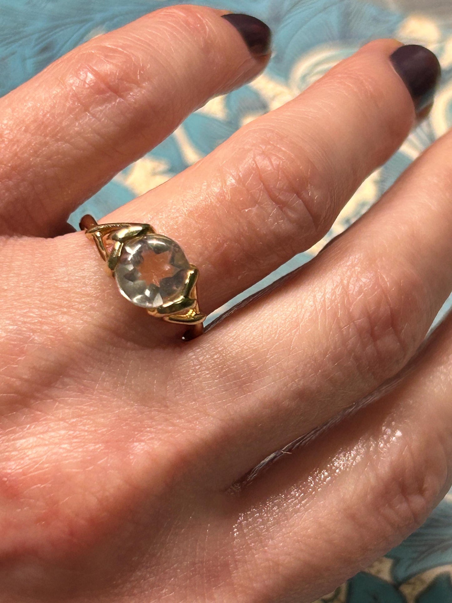 Vintage 9ct Gold Rock Crystal Heart Detail Ring - Natural Rock Crystal UK K / 5.5