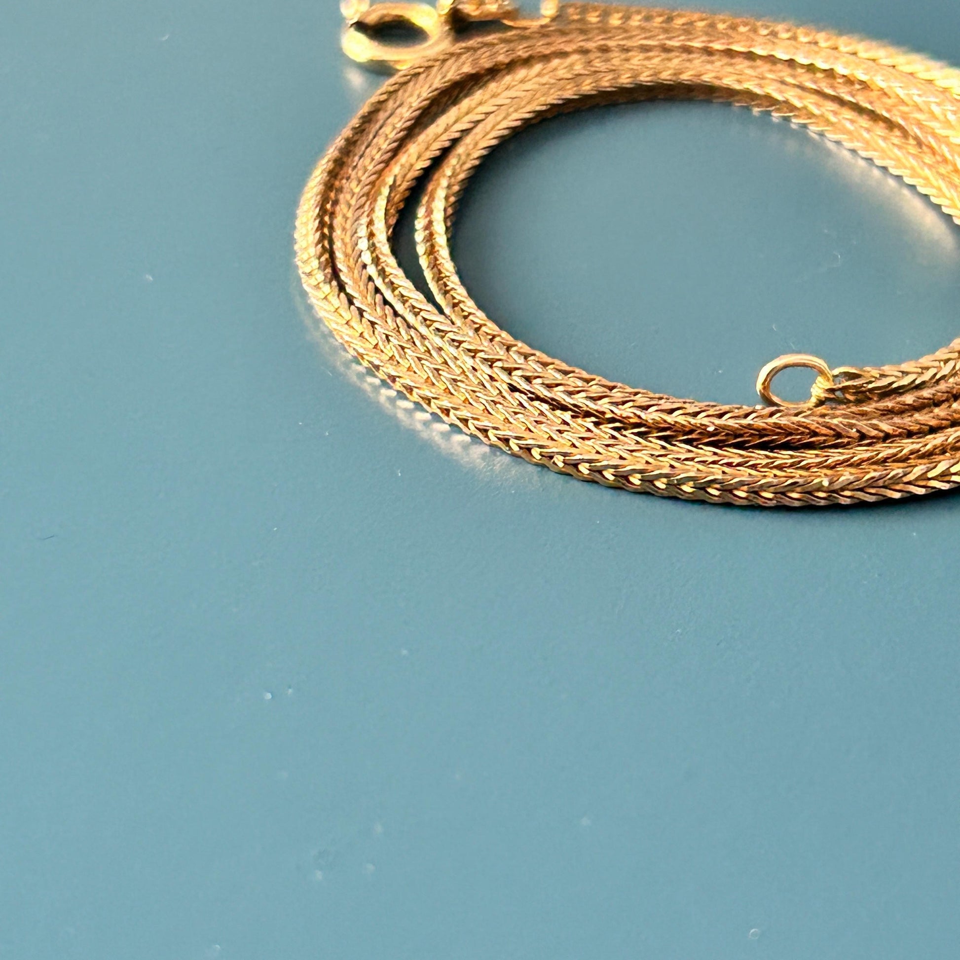 Vintage 9ct Solid Gold Slinky Chunky Fox tail Chain Extra Long 24" - 1970's Italian