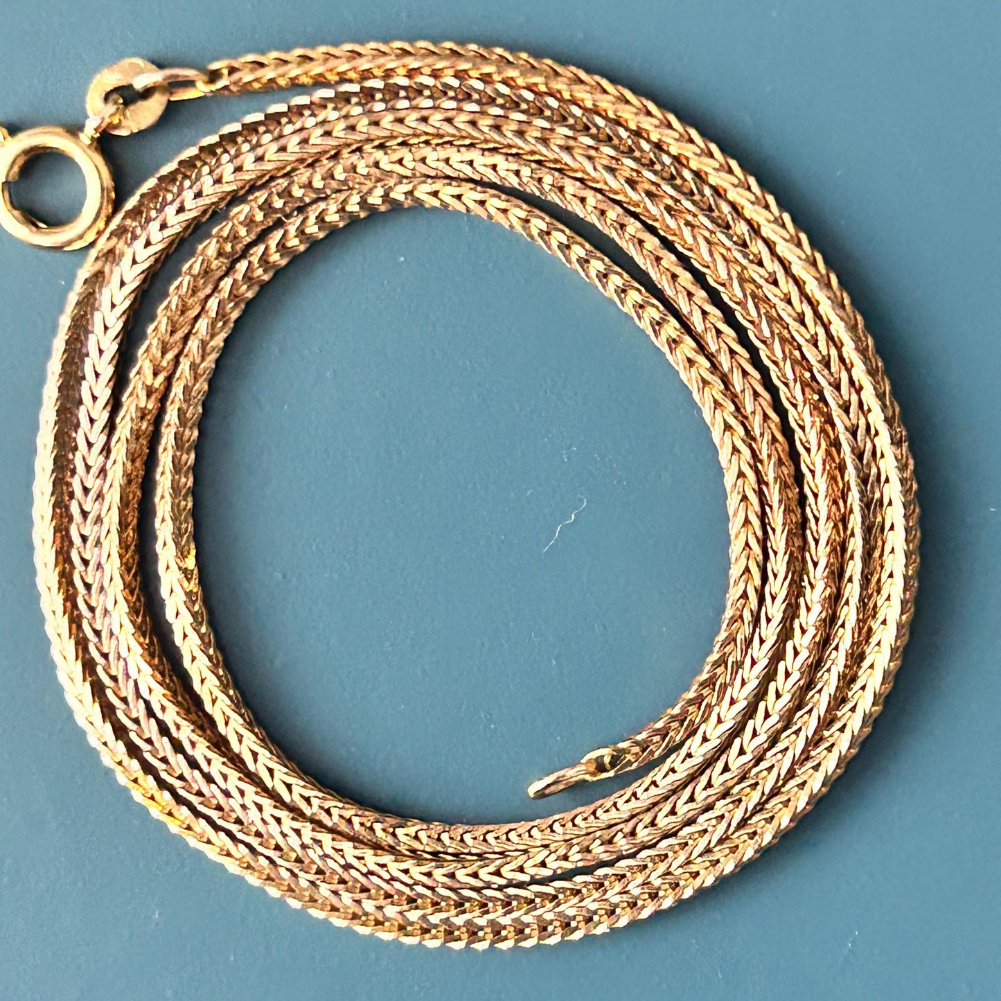 Vintage 9ct Solid Gold Slinky Chunky Fox tail Chain Extra Long 24" - 1970's Italian