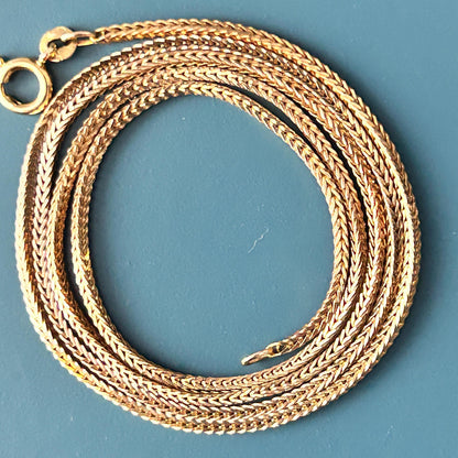 Vintage 9ct Solid Gold Slinky Chunky Fox tail Chain Extra Long 24" - 1970's Italian