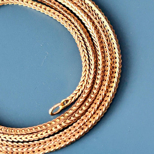 Vintage 9ct Solid Gold Slinky Chunky Fox tail Chain Extra Long 24" - 1970's Italian