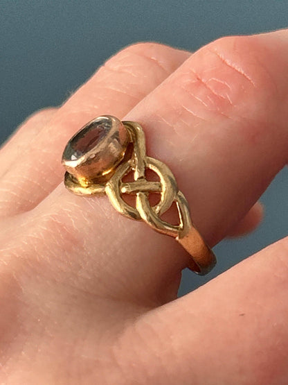 Vintage Clogau Aquamarine Celtic Ring 9ct Yellow and Rose Gold size UK P / US 8 - March Birthstone