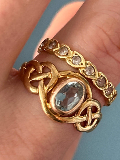 Vintage Clogau Aquamarine Celtic Ring 9ct Yellow and Rose Gold size UK P / US 8 - March Birthstone