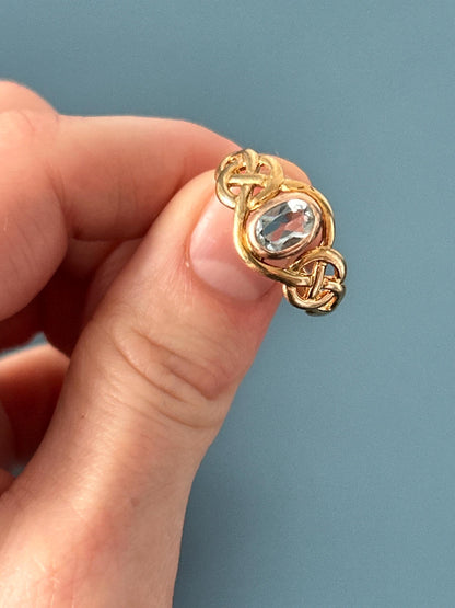 Vintage Clogau Aquamarine Celtic Ring 9ct Yellow and Rose Gold size UK P / US 8 - March Birthstone