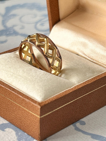 Vintage Clogau 9ct Gold Celtic Weave Band Yellow and Rose Gold Wide Band UK/ Unique Wedding Band: O / US 7.5/ Heirloom Jewellery