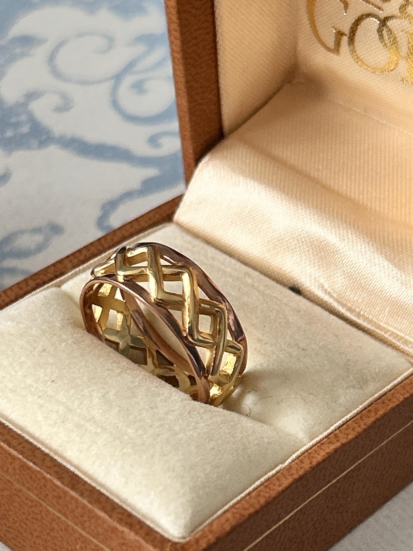 Vintage Clogau 9ct Gold Celtic Weave Band Yellow and Rose Gold Wide Band UK/ Unique Wedding Band: O / US 7.5/ Heirloom Jewellery