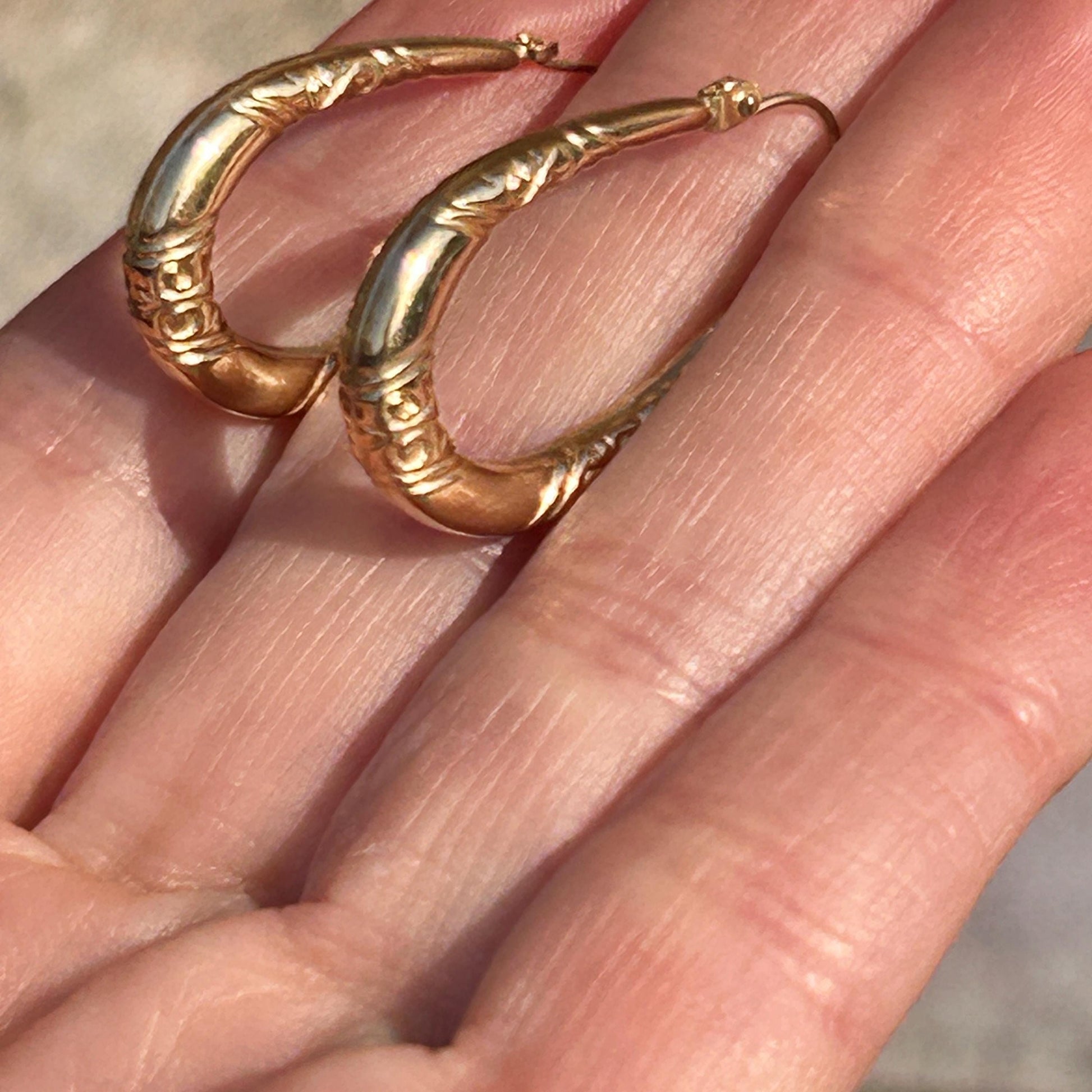 Vintage 9ct Gold Long Oval Hoop Earrings - Retro earrings 90's