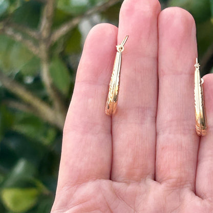 Vintage 9ct Gold Long Oval Hoop Earrings - Retro earrings 90's