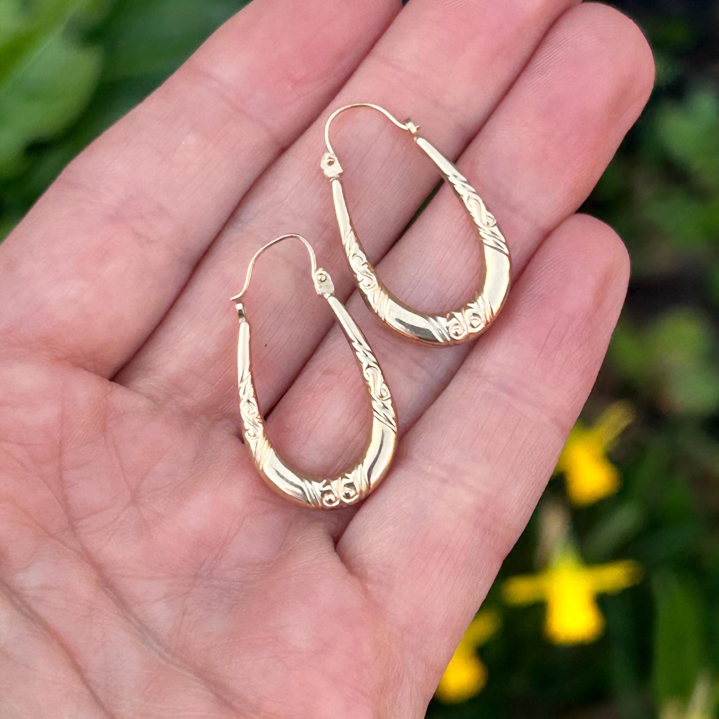 Vintage 9ct Gold Long Oval Hoop Earrings - Retro earrings 90's