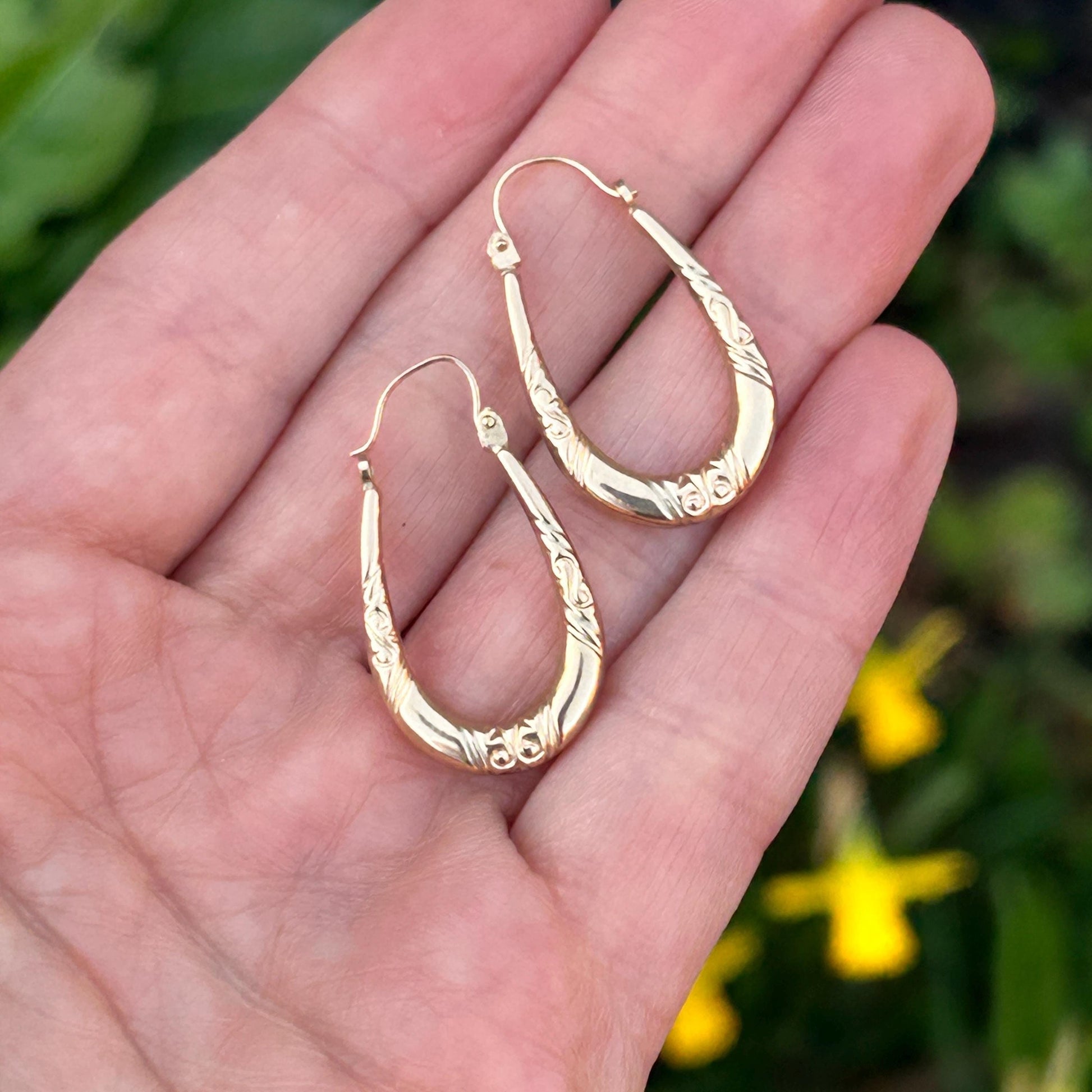 Vintage 9ct Gold Long Oval Hoop Earrings - Retro earrings 90's