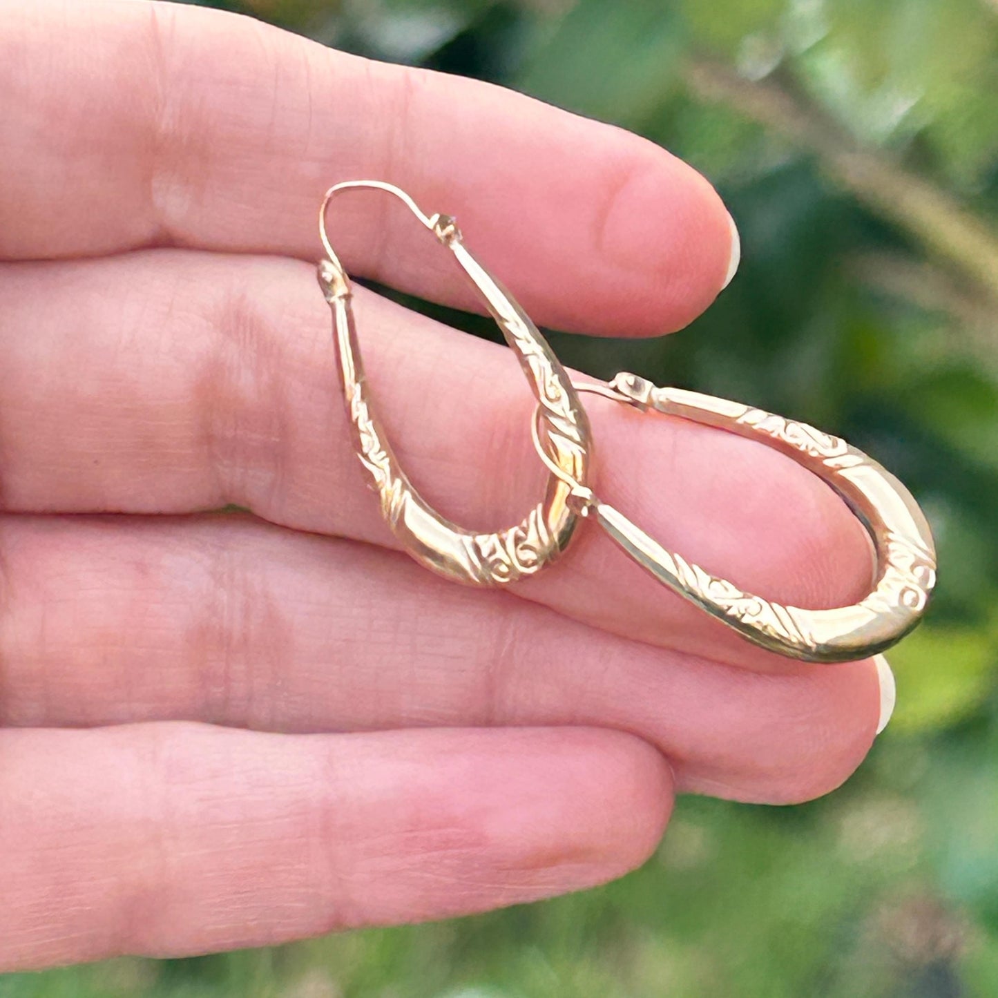 Vintage 9ct Gold Long Oval Hoop Earrings - Retro earrings 90's