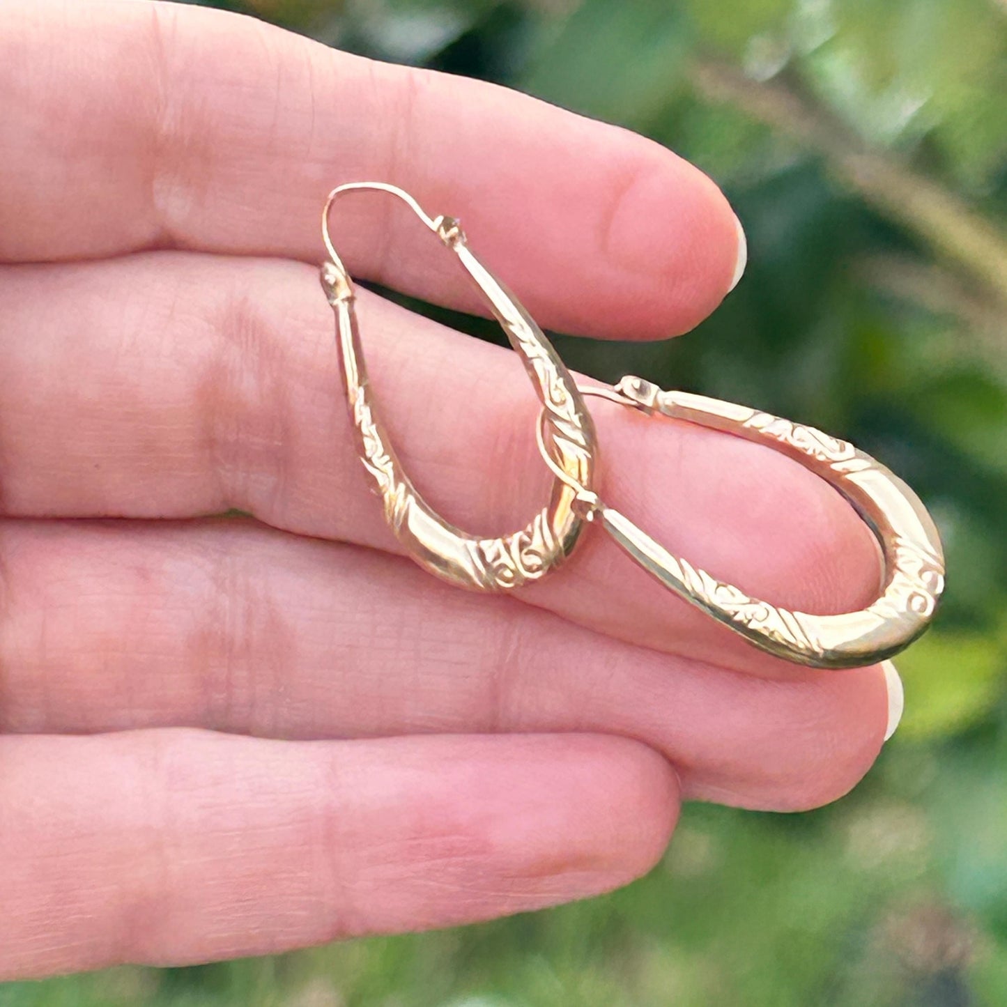 Vintage 9ct Gold Long Oval Hoop Earrings - Retro earrings 90's