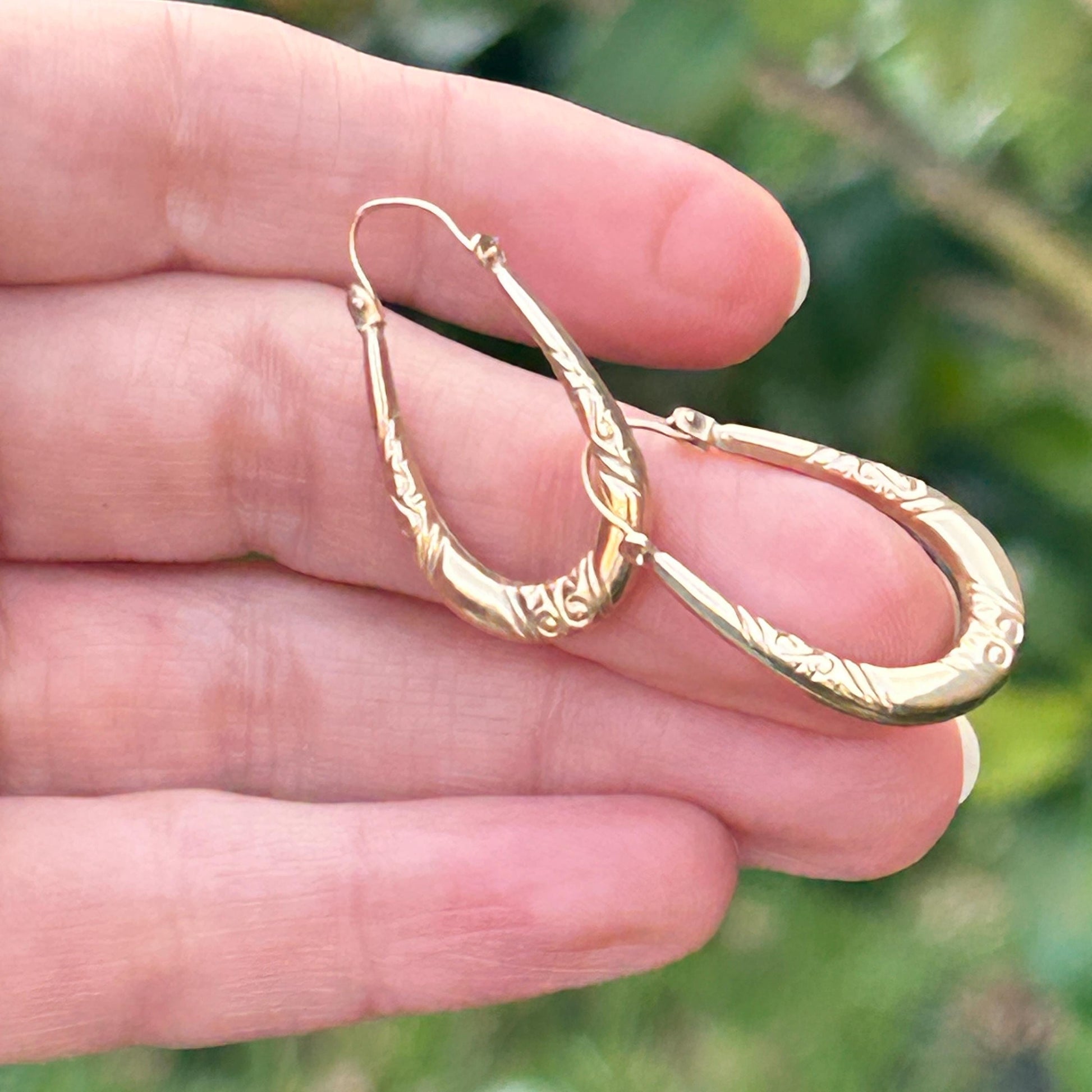 Vintage 9ct Gold Long Oval Hoop Earrings - Retro earrings 90's