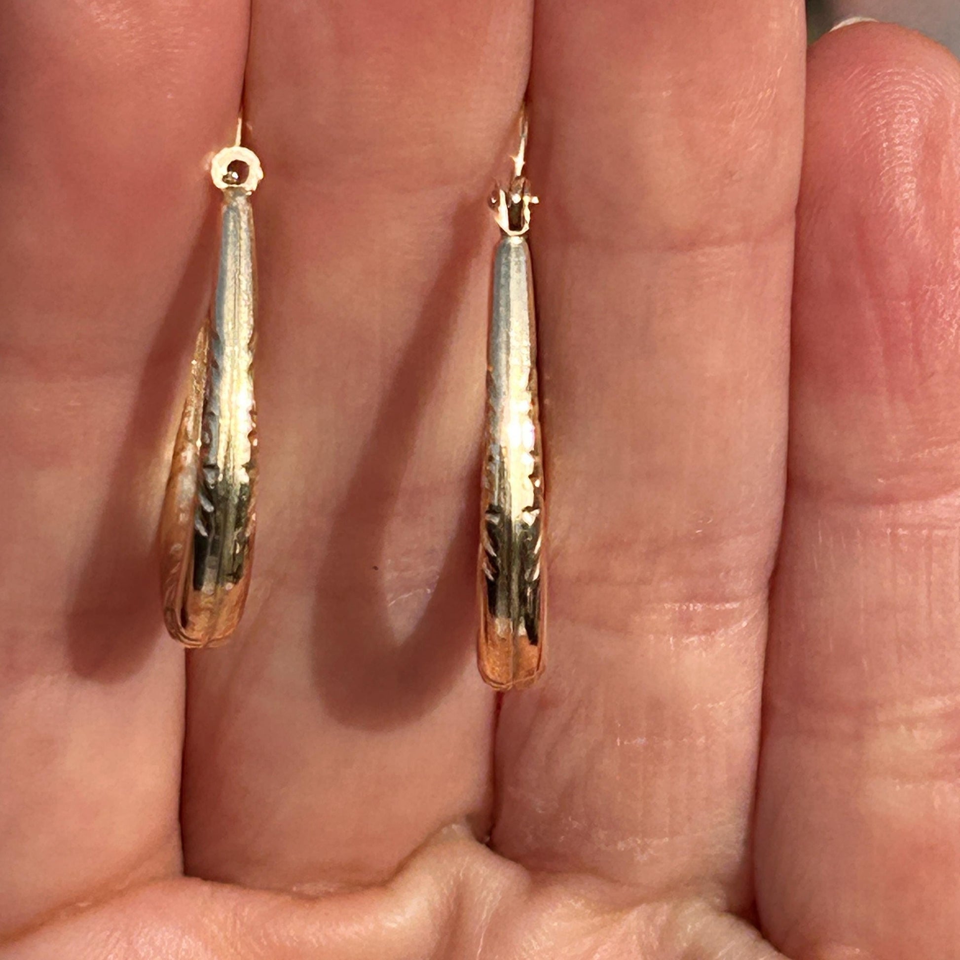 Vintage 9ct Gold Long Oval Hoop Earrings - Retro earrings 90's