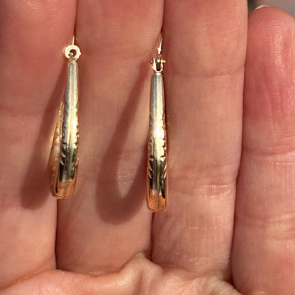 Vintage 9ct Gold Long Oval Hoop Earrings - Retro earrings 90's