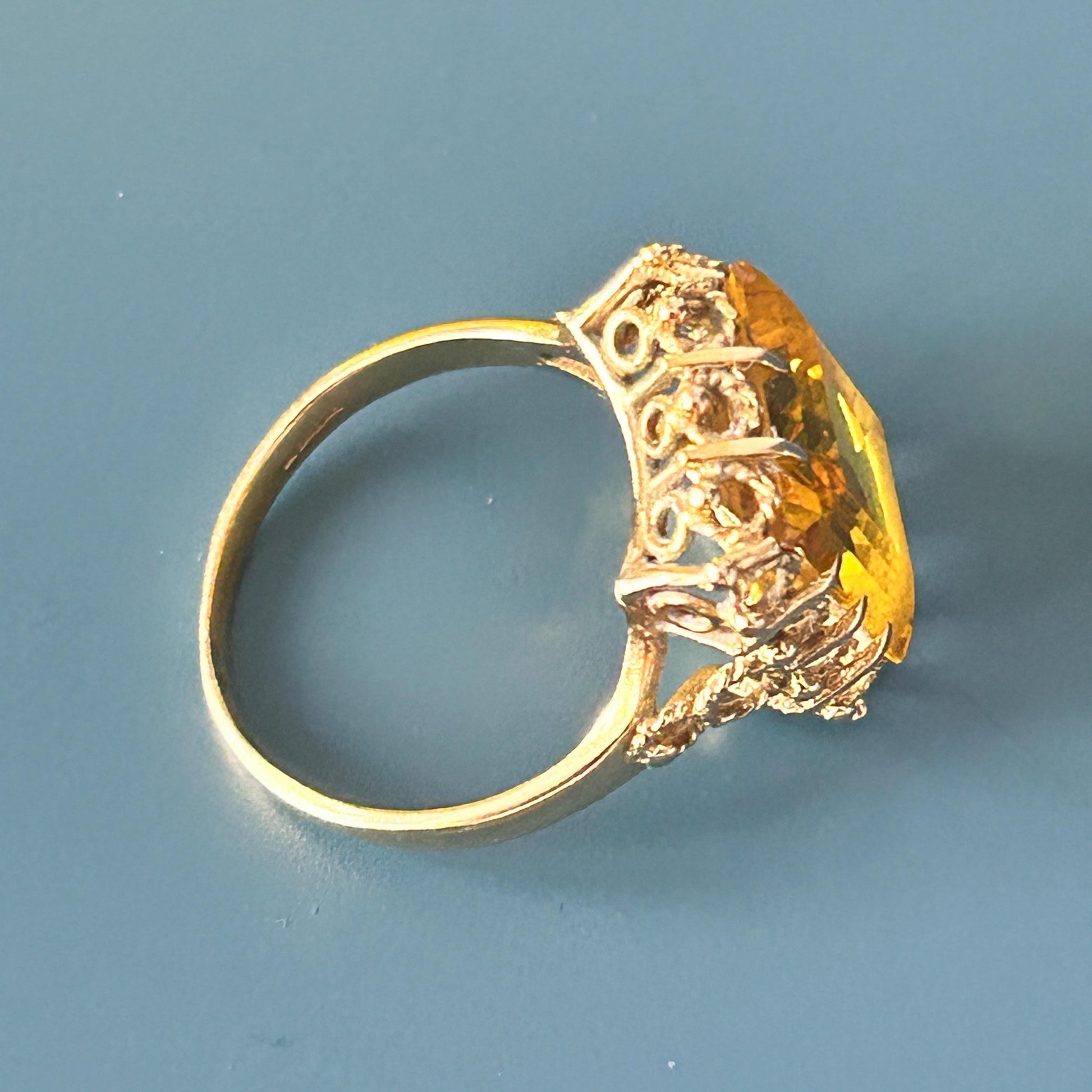 Vintage 1970's Glamorous 9ct Gold Citrine Cocktail Ring - Estate Jewelry UK K / US 5.5 - Gold Statement Jewelry