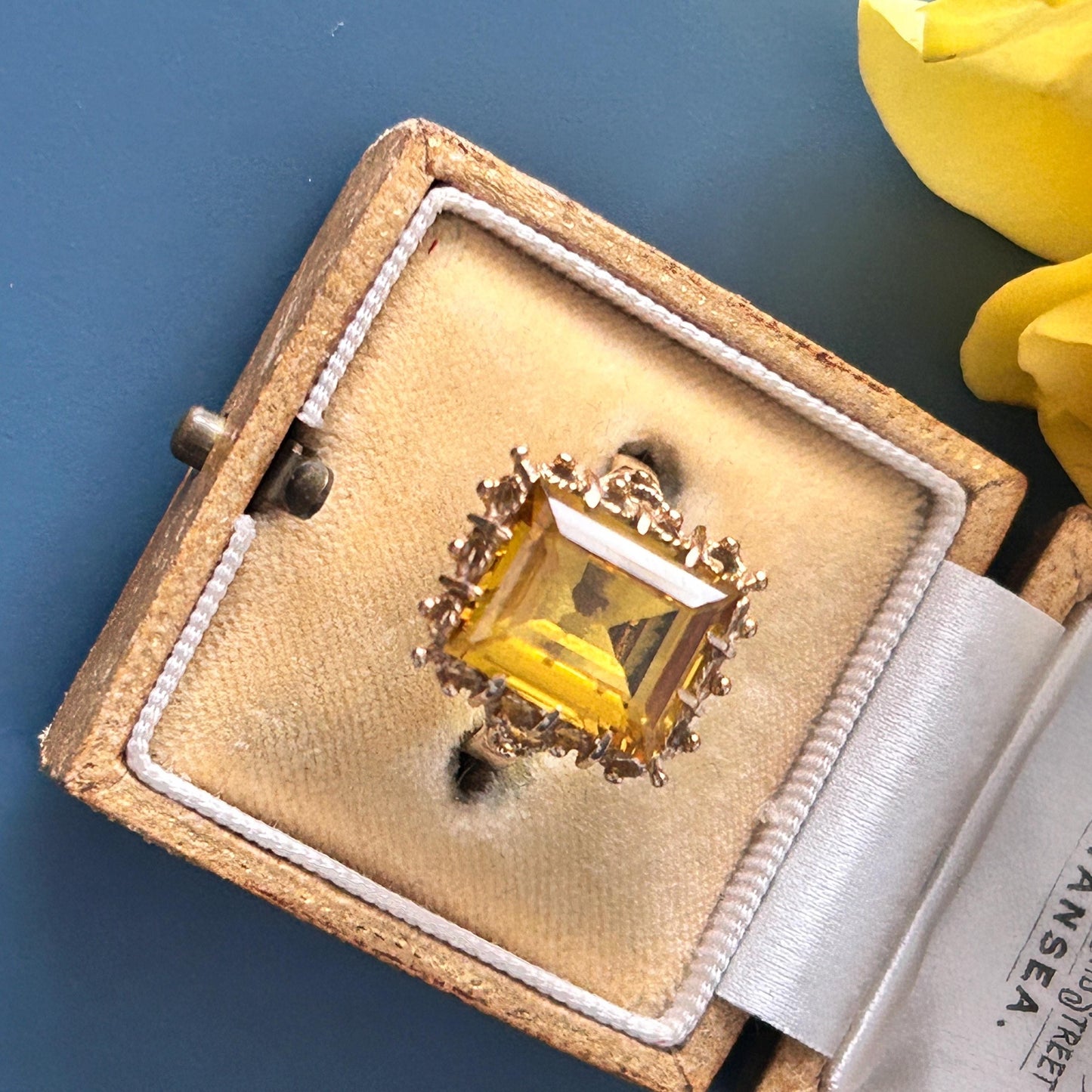 Vintage 1970's Glamorous 9ct Gold Citrine Cocktail Ring - Estate Jewelry UK K / US 5.5 - Gold Statement Jewelry