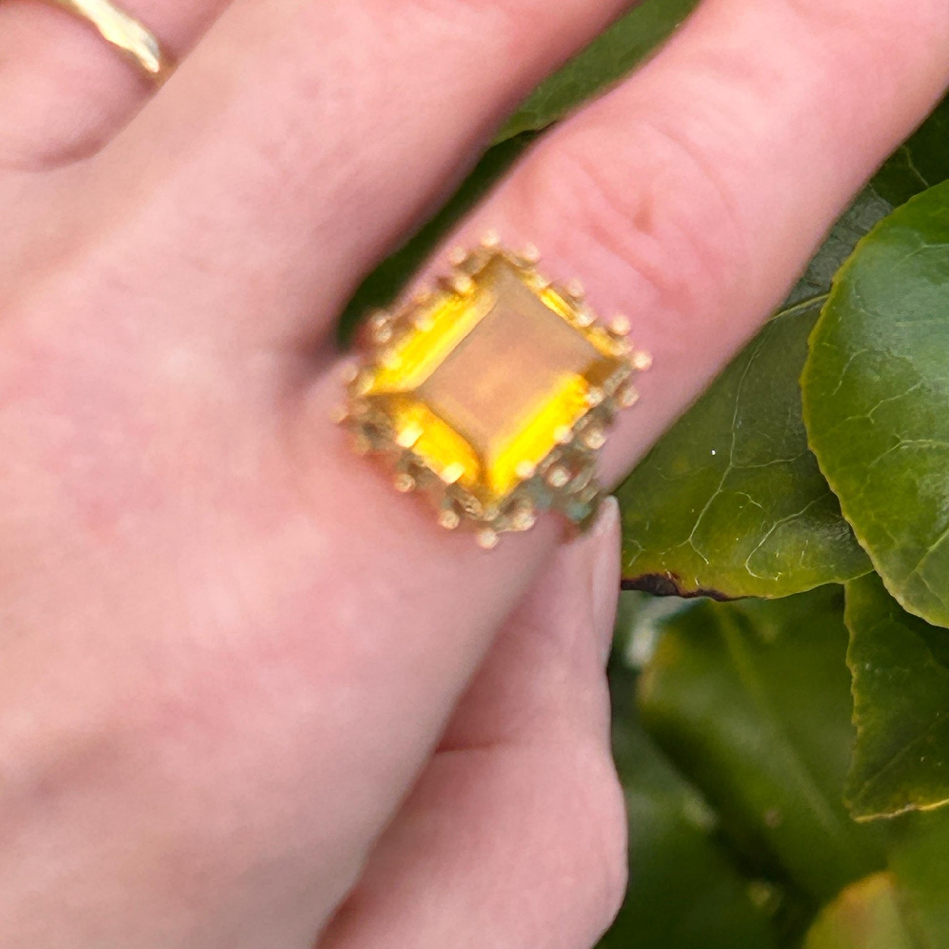 Vintage 1970's Glamorous 9ct Gold Citrine Cocktail Ring - Estate Jewelry UK K / US 5.5 - Gold Statement Jewelry