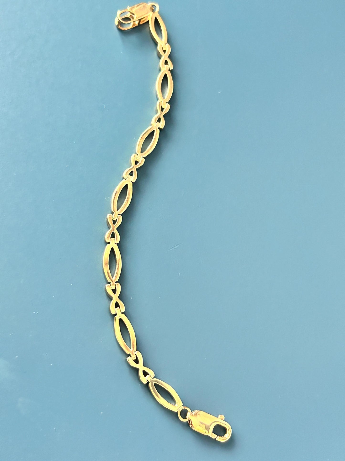 Vintage 9ct Yellow Gold Kisses Link Bracelet 7.5" - Solid Gold Jewellery Fancy Bracelet Cocktail Jewelry