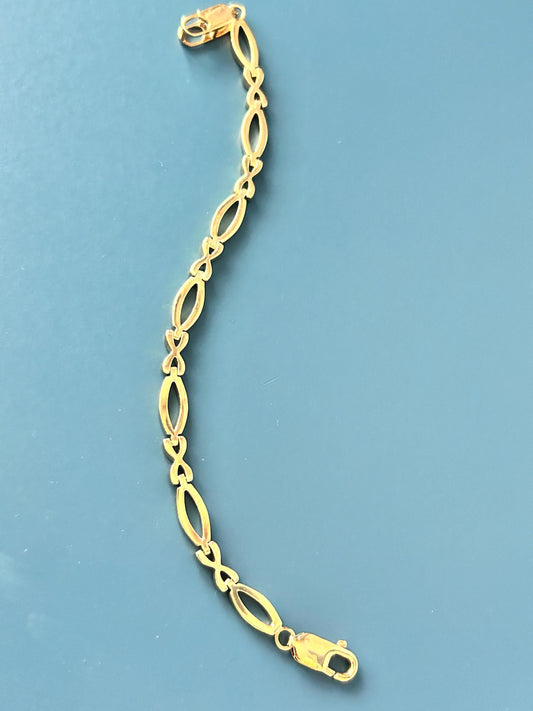 Vintage 9ct Yellow Gold Kisses Link Bracelet 7.5" - Solid Gold Jewellery Fancy Bracelet Cocktail Jewelry