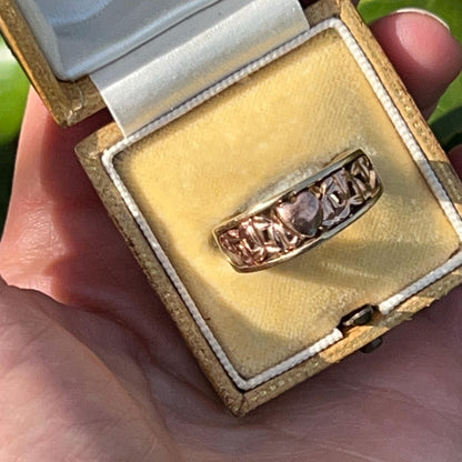 Vintage Early Clogau Cariad 9ct Gold Heart Ring Yellow and Rose Gold - Welsh Gold Ring Size O/ 7.5