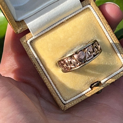 Vintage Early Clogau Cariad 9ct Gold Heart Ring Yellow and Rose Gold - Welsh Gold Ring Size O/ 7.5