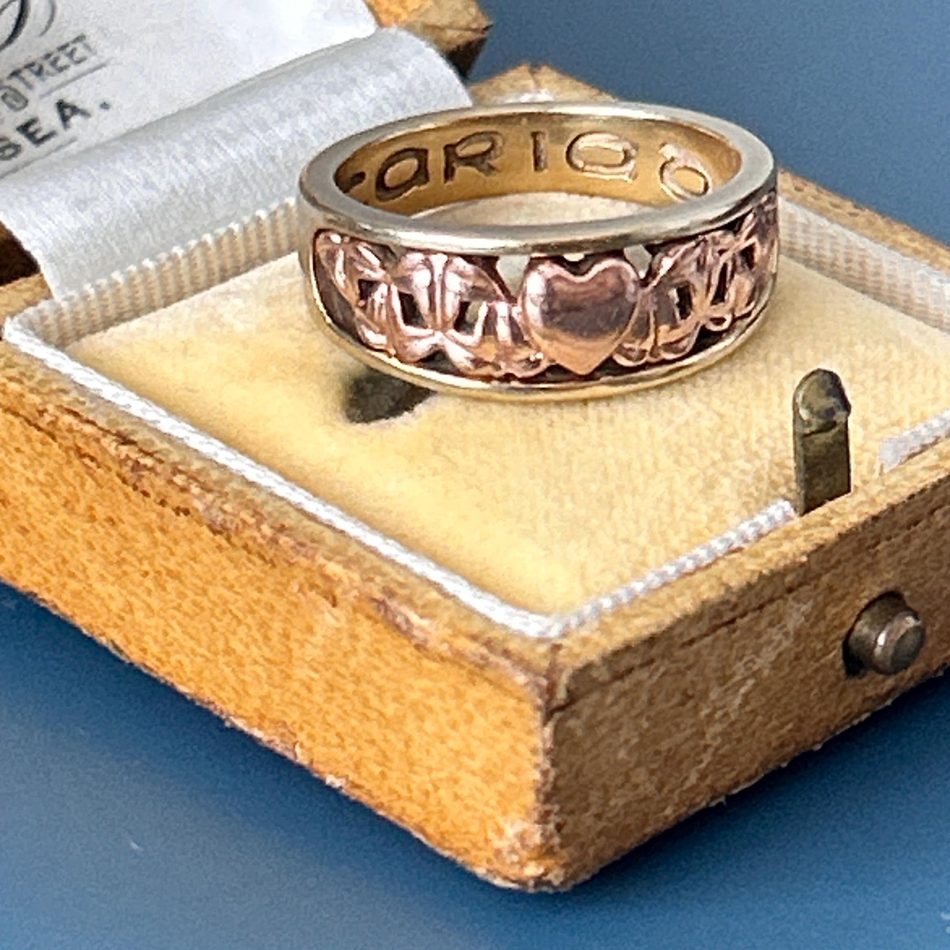 Vintage Early Clogau Cariad 9ct Gold Heart Ring Yellow and Rose Gold - Welsh Gold Ring Size O/ 7.5