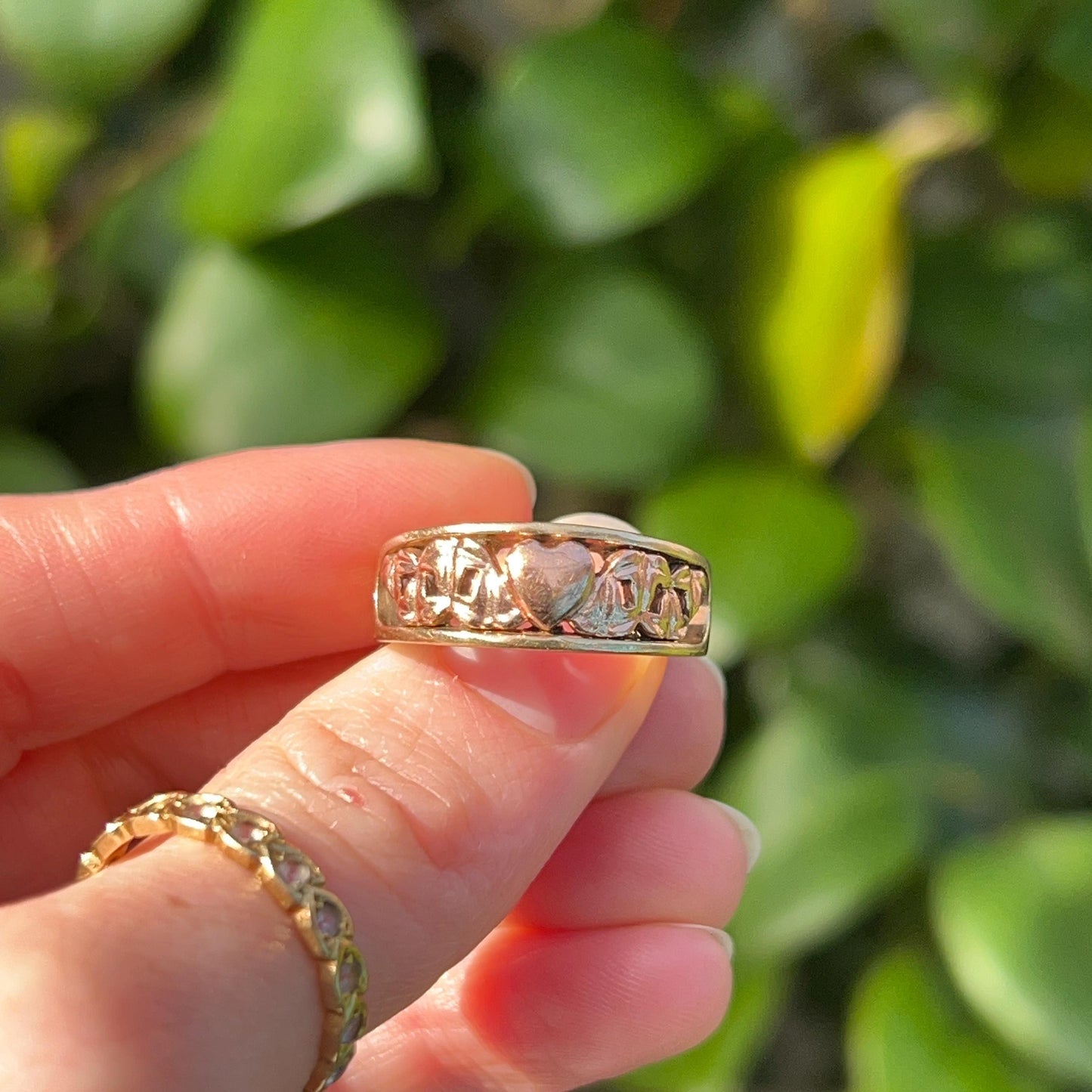Vintage Early Clogau Cariad 9ct Gold Heart Ring Yellow and Rose Gold - Welsh Gold Ring Size O/ 7.5