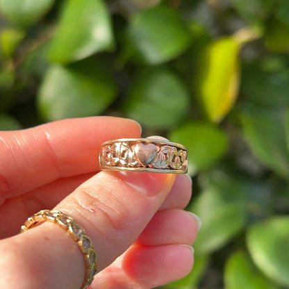 Vintage Early Clogau Cariad 9ct Gold Heart Ring Yellow and Rose Gold - Welsh Gold Ring Size O/ 7.5
