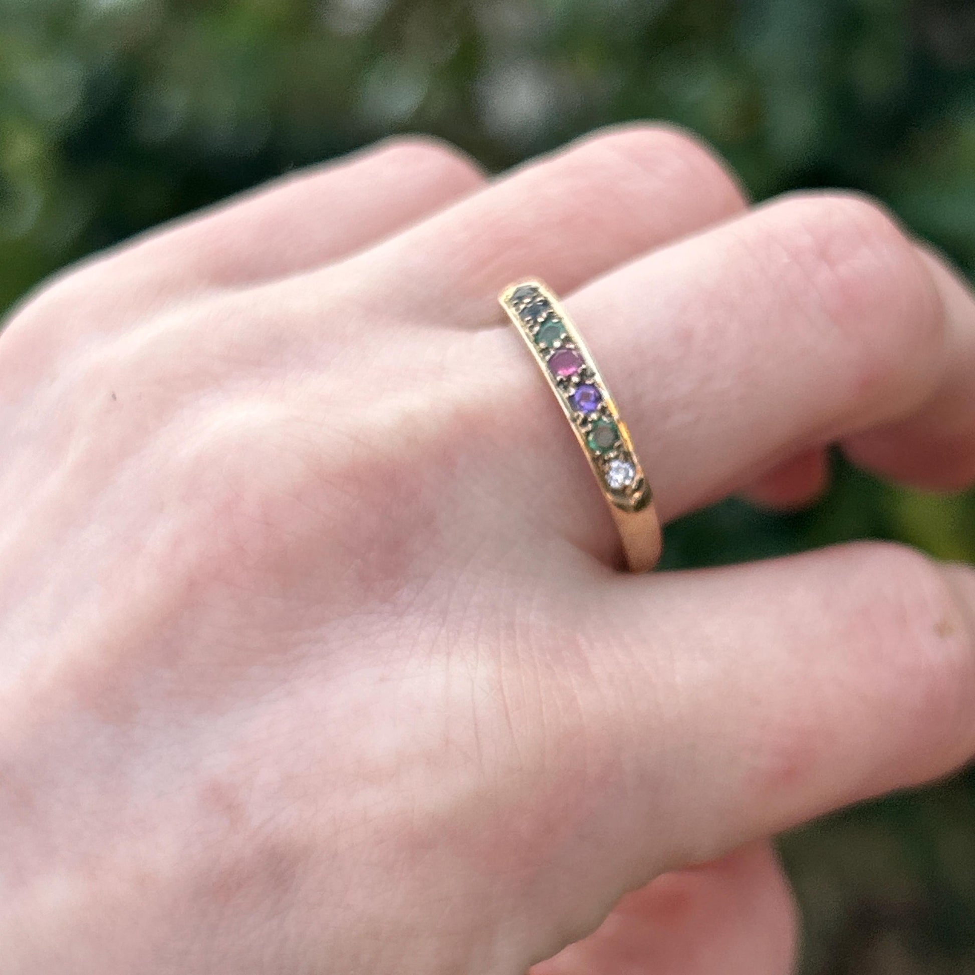 Vintage 9ct Gold Multi stone Eternity Ring Acrostic Jewellery DEAREST Antique Inspired Jewellery UK: N / US 7