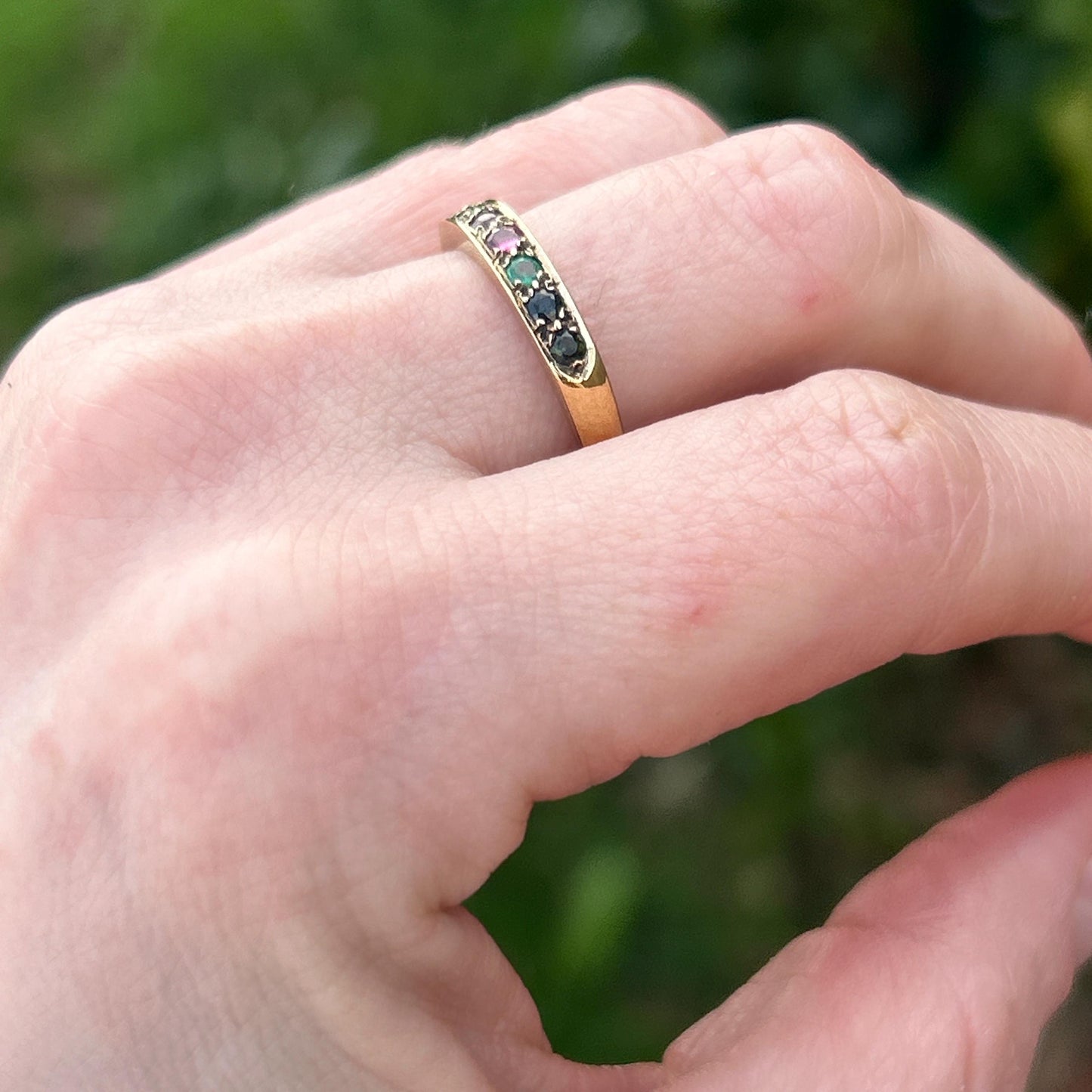 Vintage 9ct Gold Multi stone Eternity Ring Acrostic Jewellery DEAREST Antique Inspired Jewellery UK: N / US 7